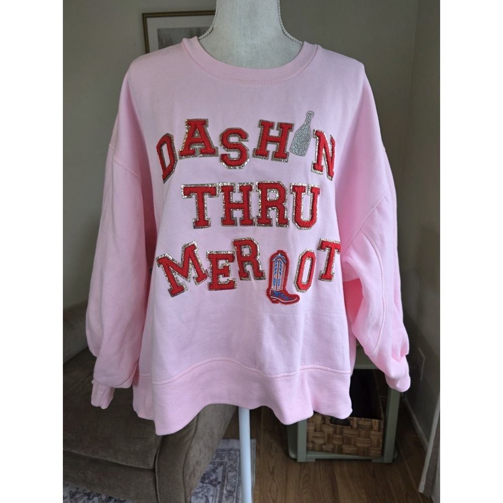 Judith March Sweatshirt Size XL Pink "Dashin Thru Merlot" Western Pullover